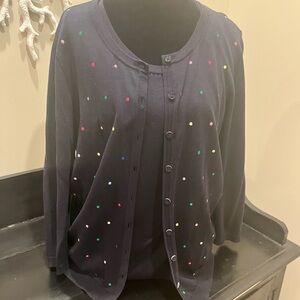 Talbots Polka Dot Cardigan & Sleeveless Shell Set | Navy | Size L